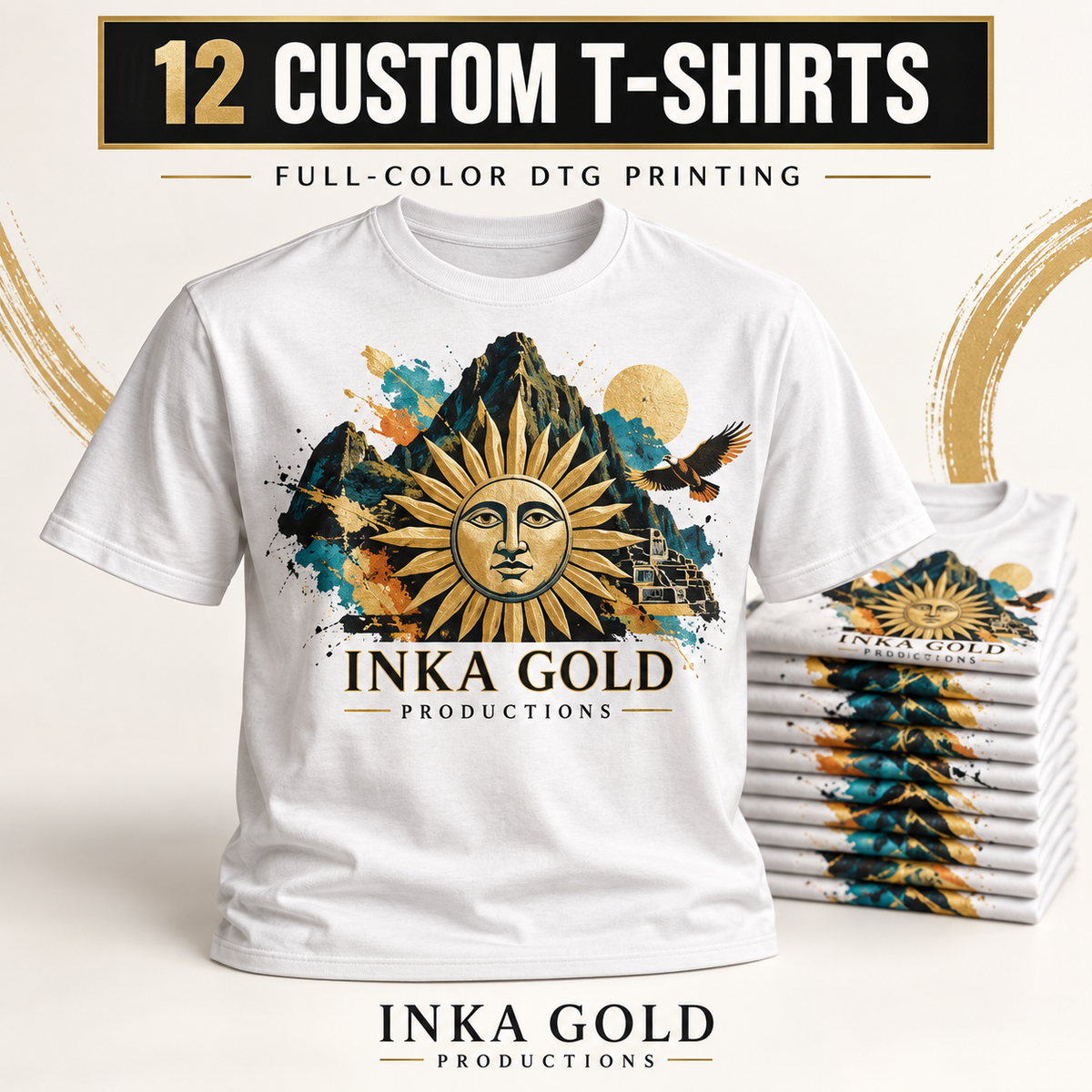 12 Custom Printed T-Shirts — Full-Color DTG