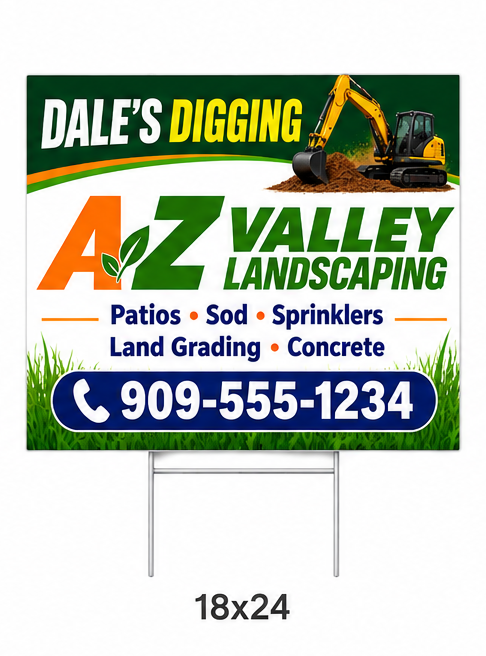 18x24 custom yard sign printing with full color graphics and metal H-stake for businesses and events