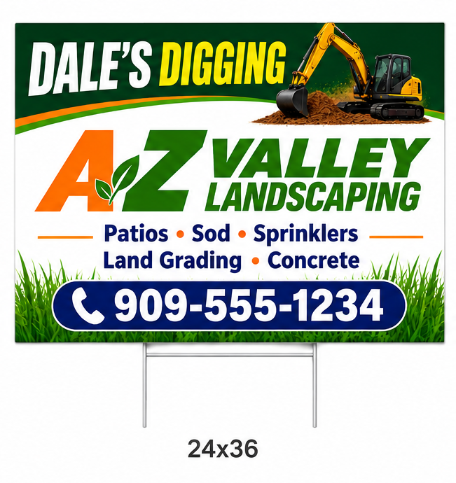 24x36 large custom yard sign printing with full color graphics and metal H-stake for business advertising