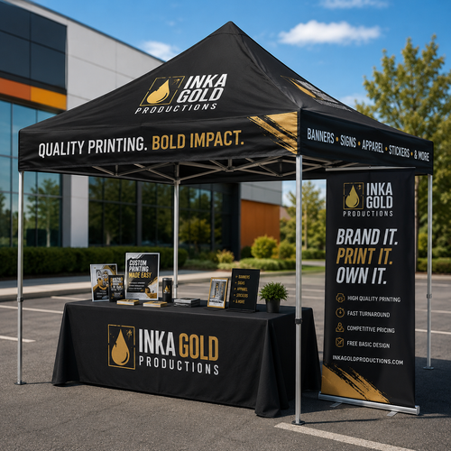 Custom printed event canopy tent and trade show display by Inka Gold Productions in Los Angeles