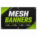 Custom printed mesh banner with grommets and wind pass-through material, designed for durable outdoor advertising, fences and windy locations.