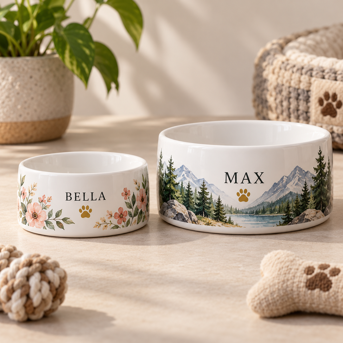 Personalized custom printed ceramic pet bowls