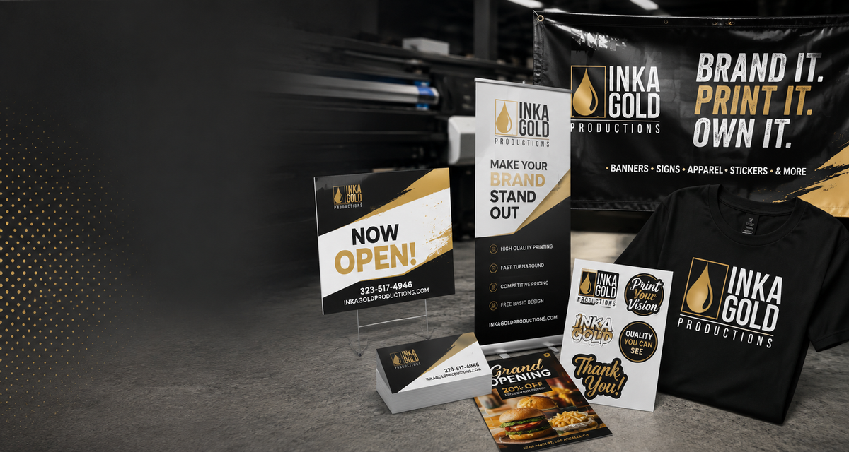Custom banners, signs, stickers and apparel printing by Inka Gold Productions in Los Angeles