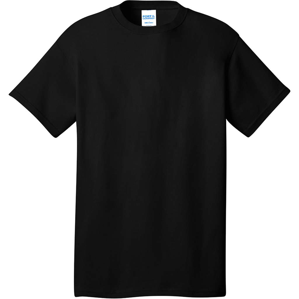 Port & Company PC54 in Jet Black, shown before custom printing