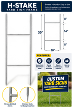 30-inch H-stake yard sign holder with 10-inch width, designed for displaying corrugated plastic yard signs.