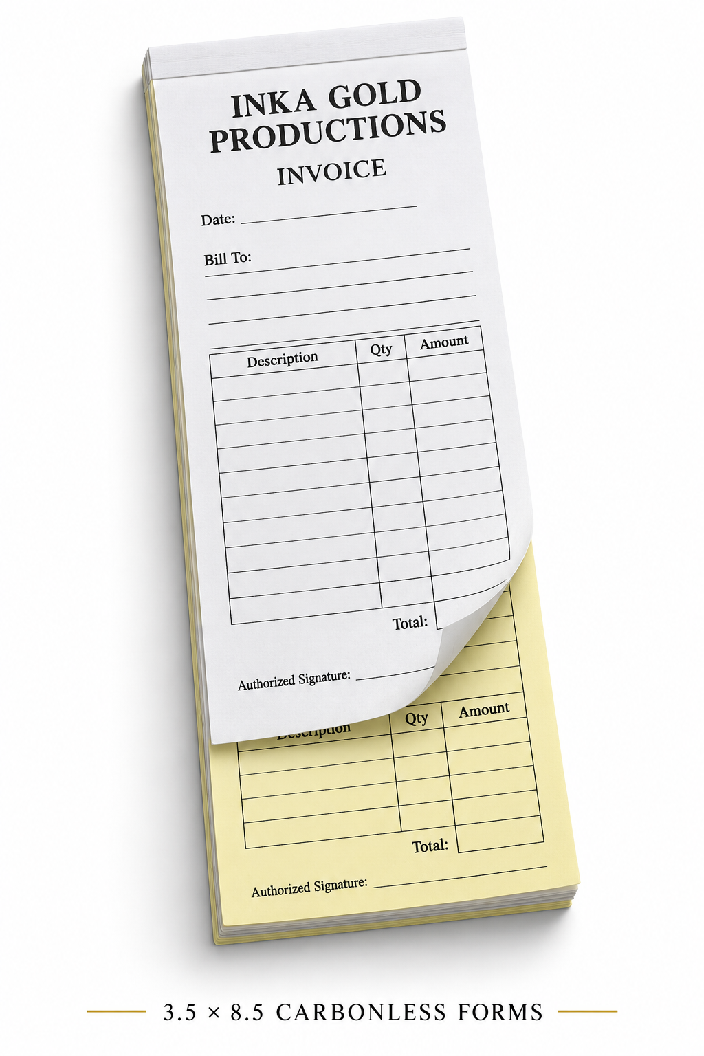 3.5 x 8.5 Carbonless Forms — Inka Gold Productions product display