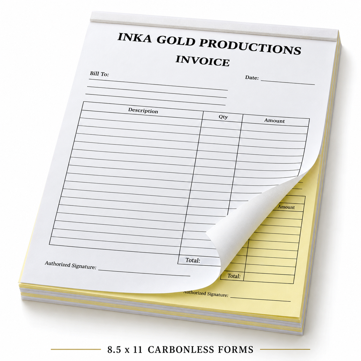 8.5 x 11 Carbonless Forms — Inka Gold Productions product display