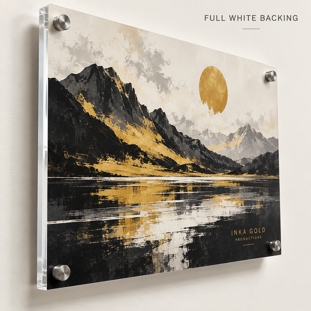 Clear Acrylic Prints – Full White Backing with optional standoff mounting — illustrative product mockup