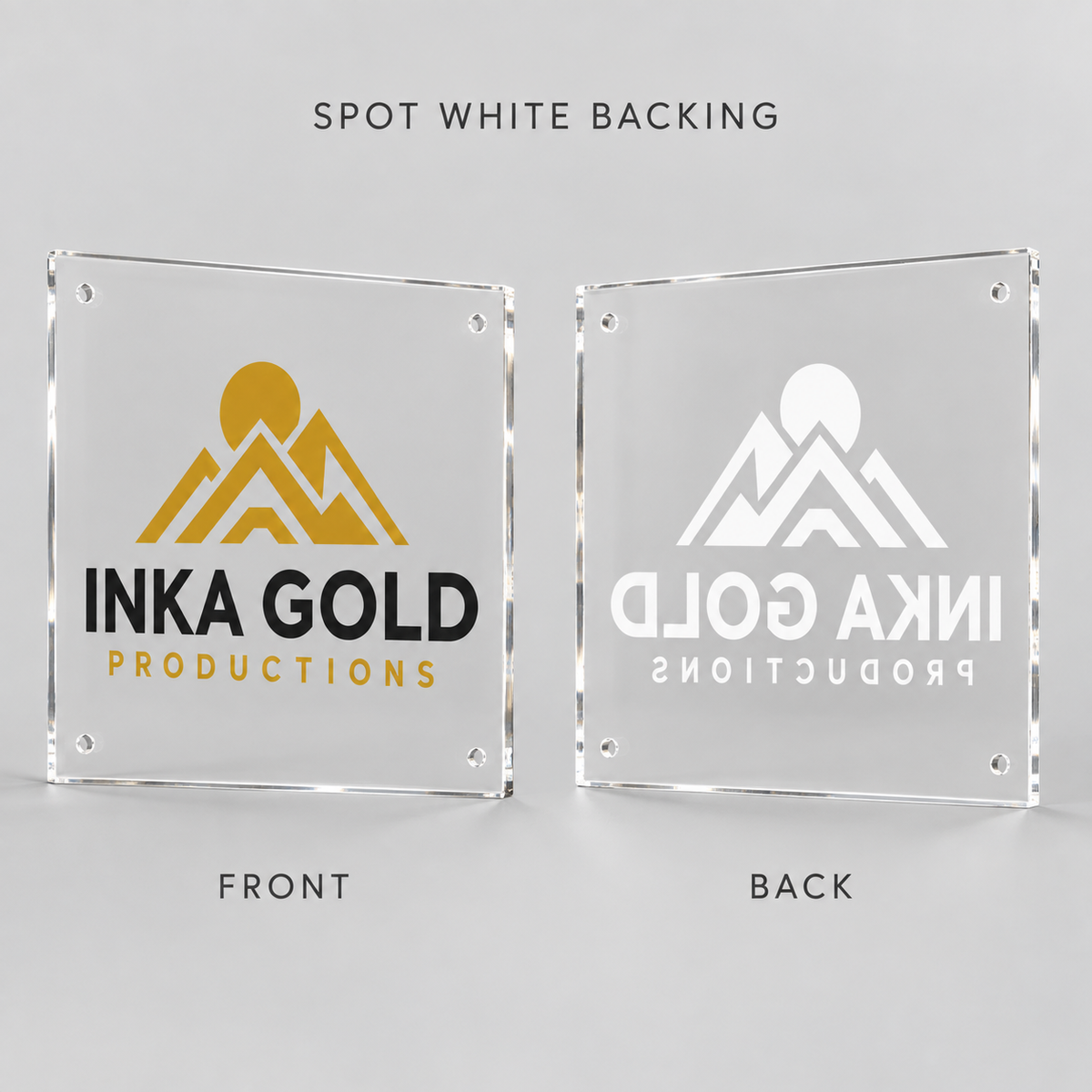 Clear Acrylic Prints – Spot White Backing front and back comparison — illustrative product mockup