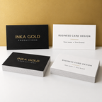 Black and white Inka Gold business card design examples with gold accents