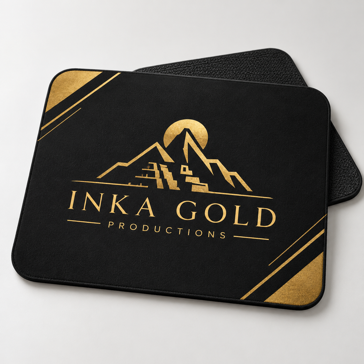 Custom 8 x 10 inch mouse pad with black and gold Inka Gold Productions design