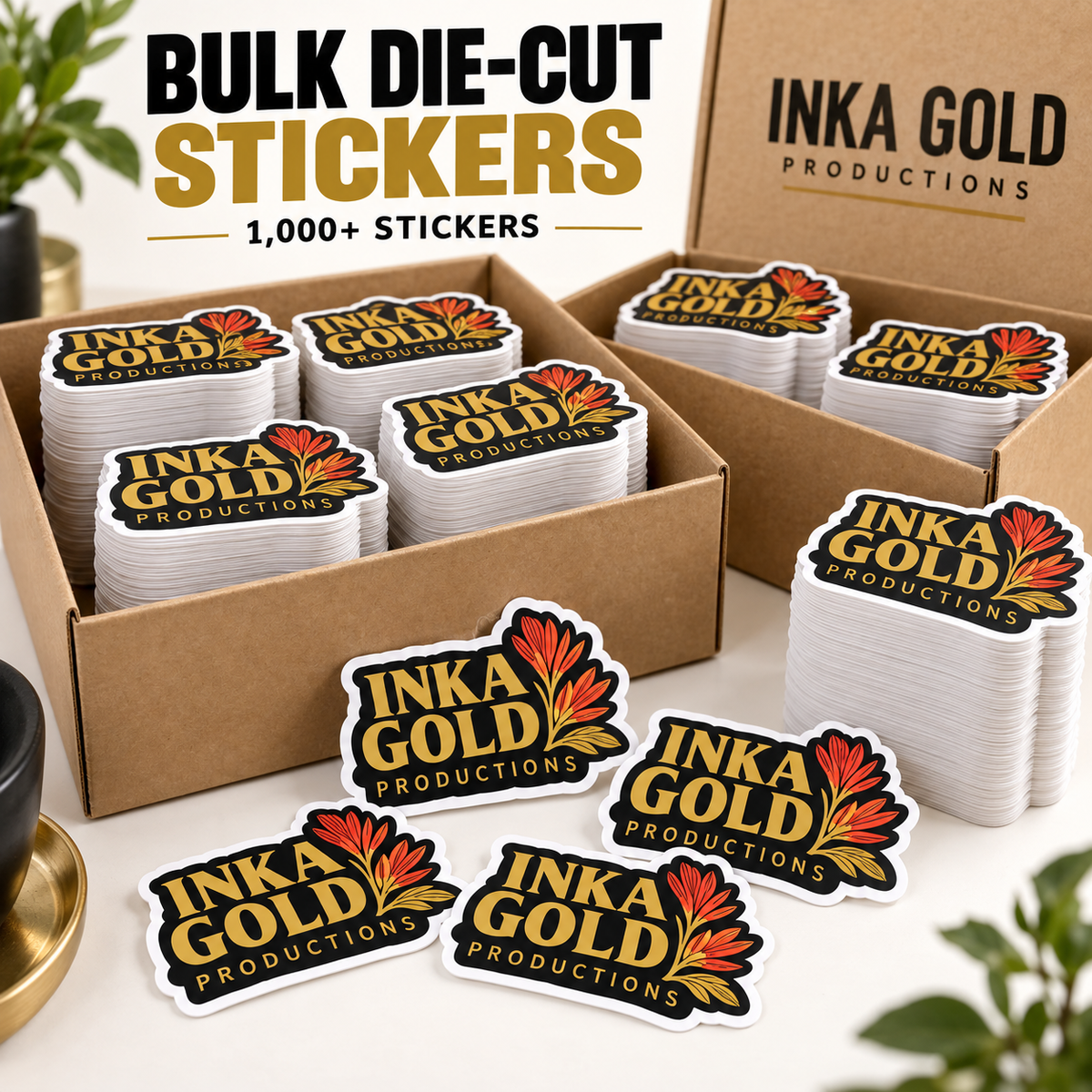 Inka Gold Productions die cut stickers bulk custom printed product mockup