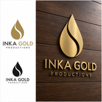 Illustrative Inka Gold logo design concept shown in color monochrome and a dimensional wall mockup
