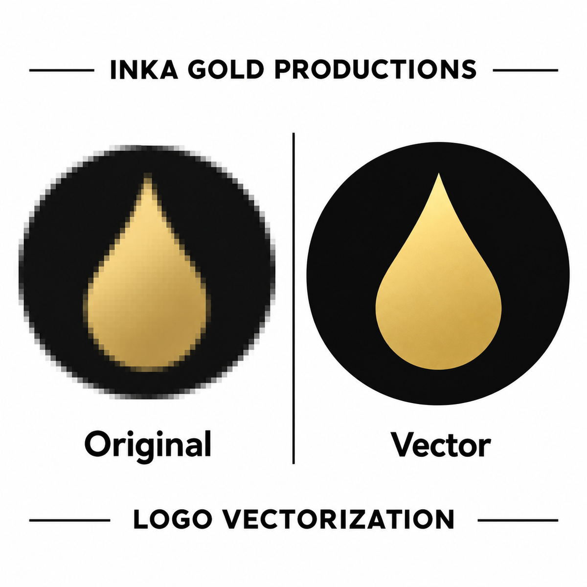 Original raster logo compared with a clean vector-style recreation for Inka Gold Productions