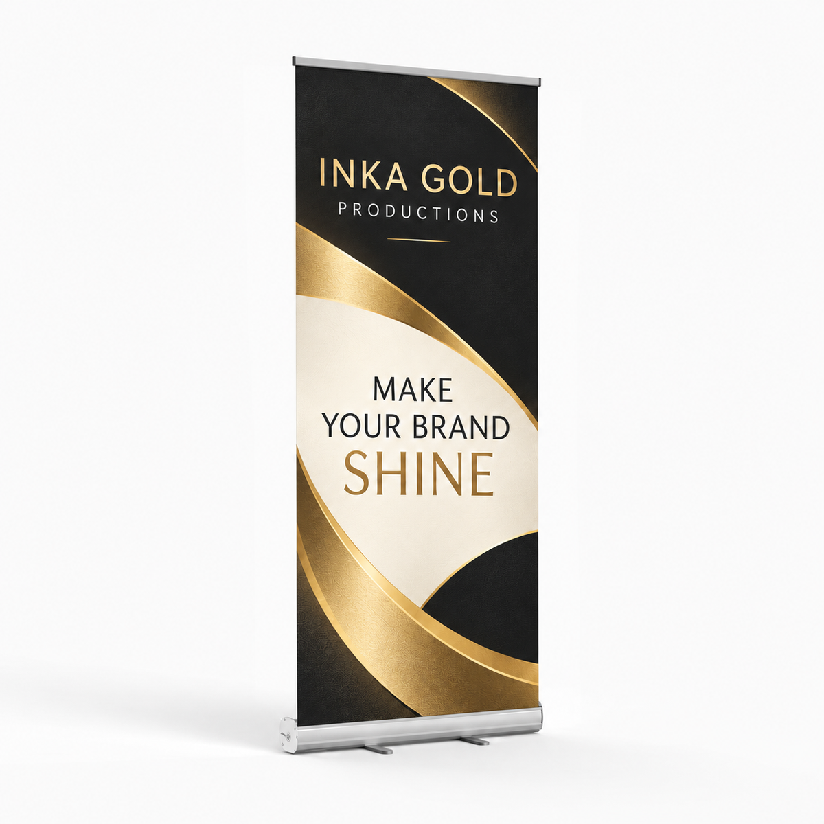 Inka Gold Productions standard retractable banner stand branded product mockup