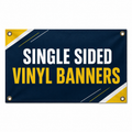 Single sided custom vinyl banner with full color printing, reinforced edges and metal grommets for indoor and outdoor advertising.
